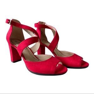 Red suede 3inch thick heals, 8.5